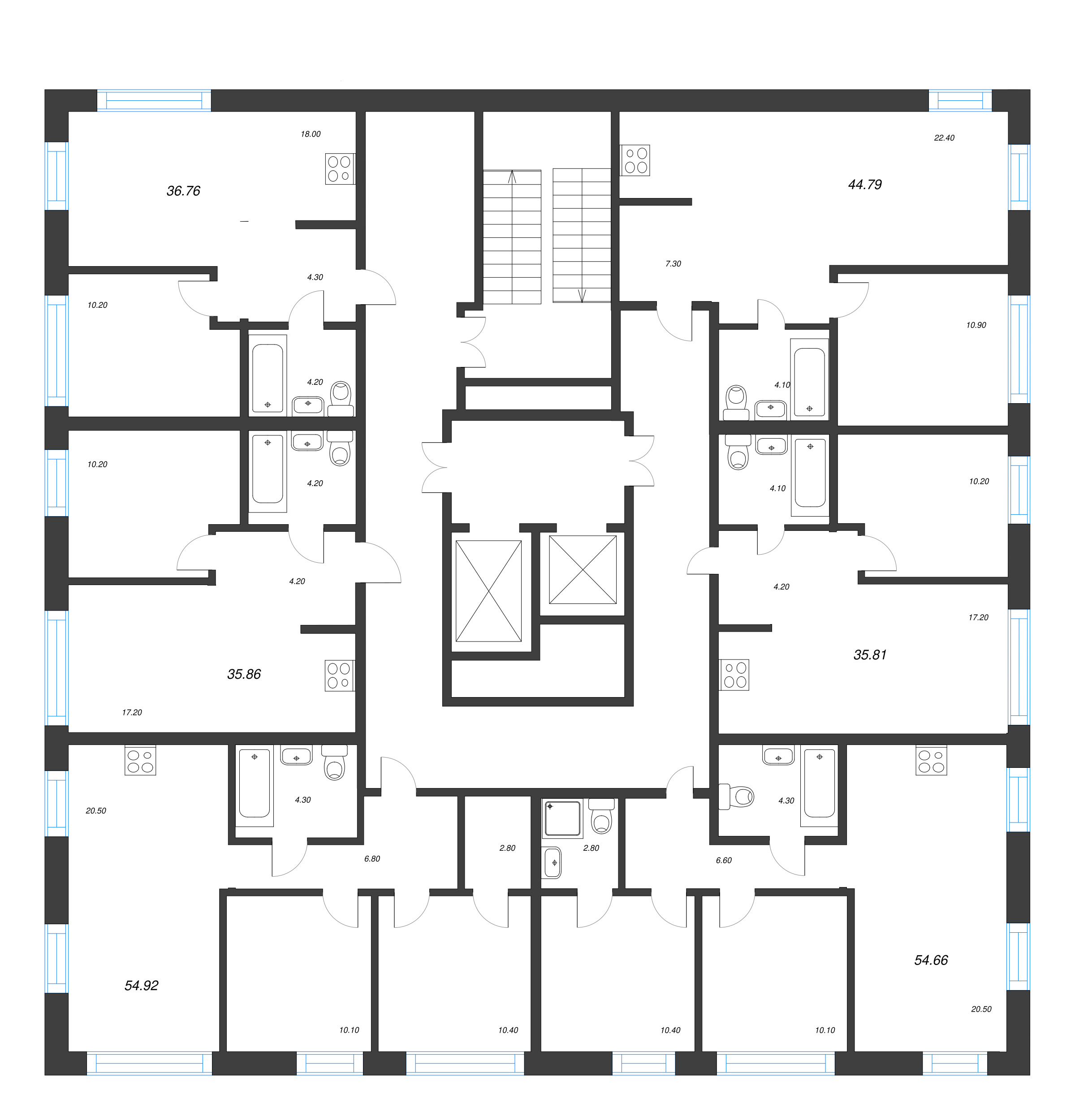 2-комнатная квартира, 54.66 м² - планировка этажа