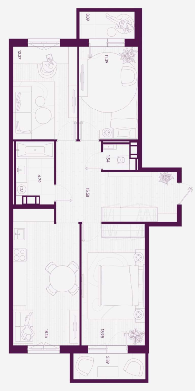 3-комнатная квартира, 81.8 м² - планировка, фото №1