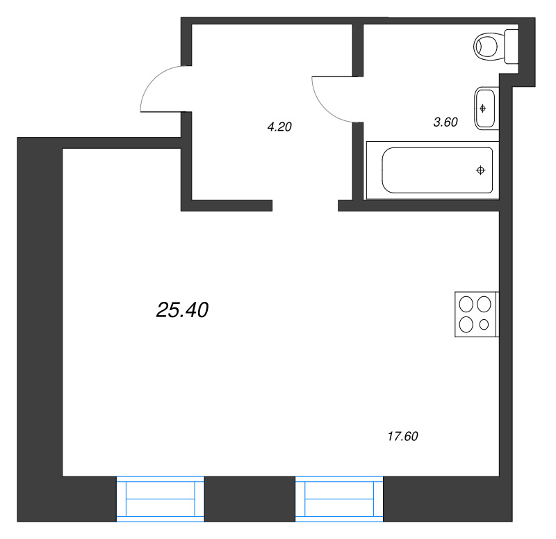 Квартира-студия, 25.1 м² в ЖК "Крона" - планировка, фото №1