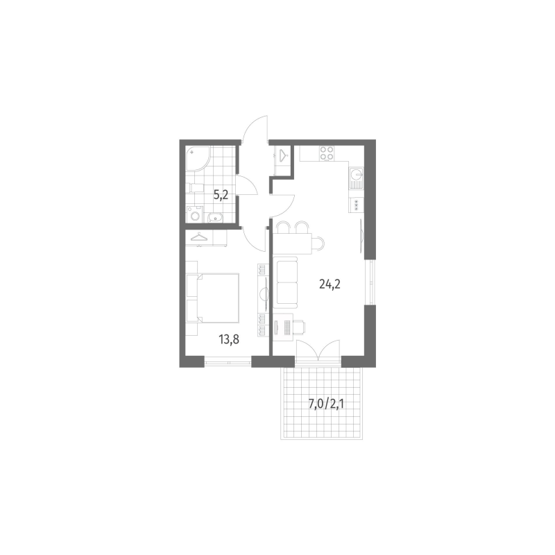 2-комнатная (Евро) квартира, 49.4 м² в ЖК "Новый Питер" - планировка, фото №1