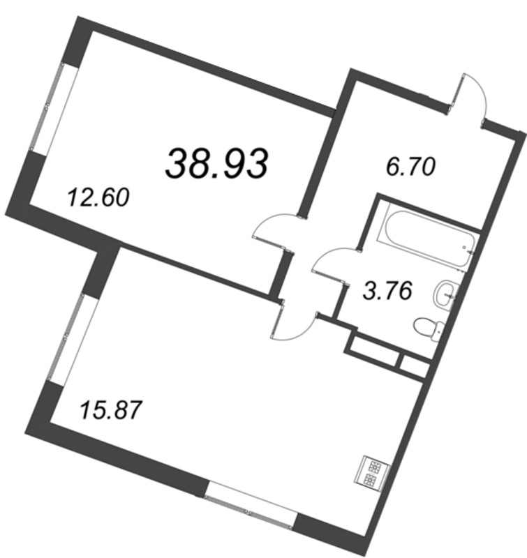 2-комнатная (Евро) квартира, 38.93 м² в ЖК "VEREN NORT сертолово" - планировка, фото №1