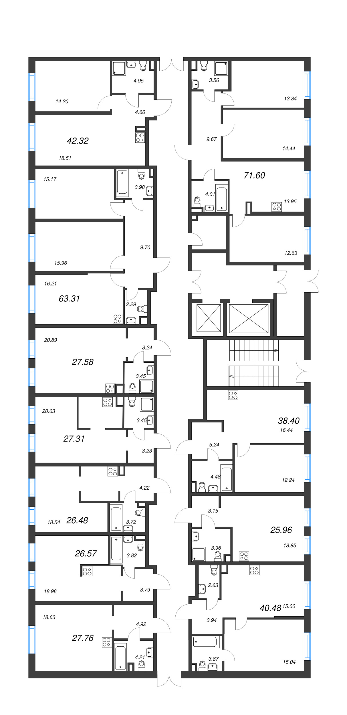 3-комнатная квартира, 71.6 м² - планировка этажа