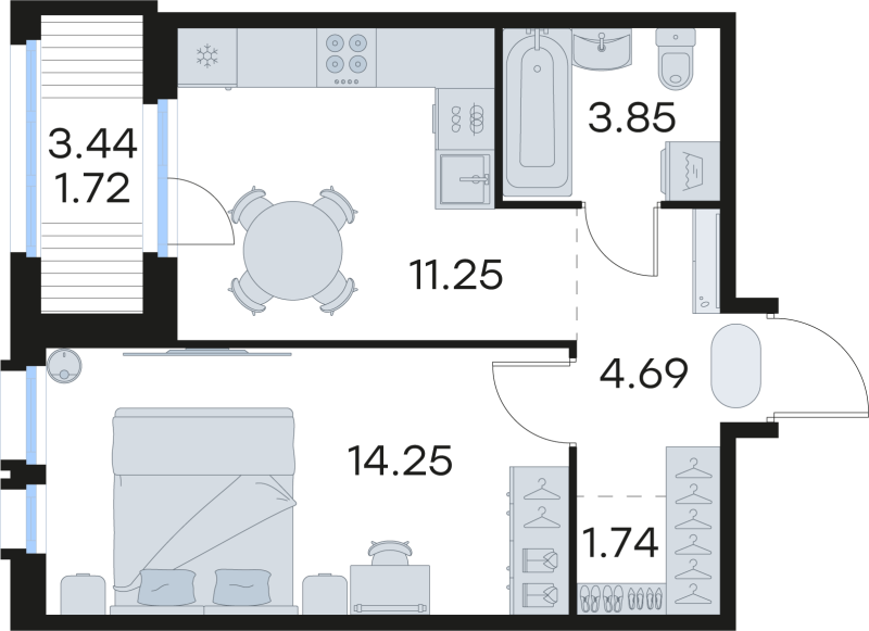 1-комнатная квартира, 37.7 м² в ЖК "Парголово" - планировка, фото №1