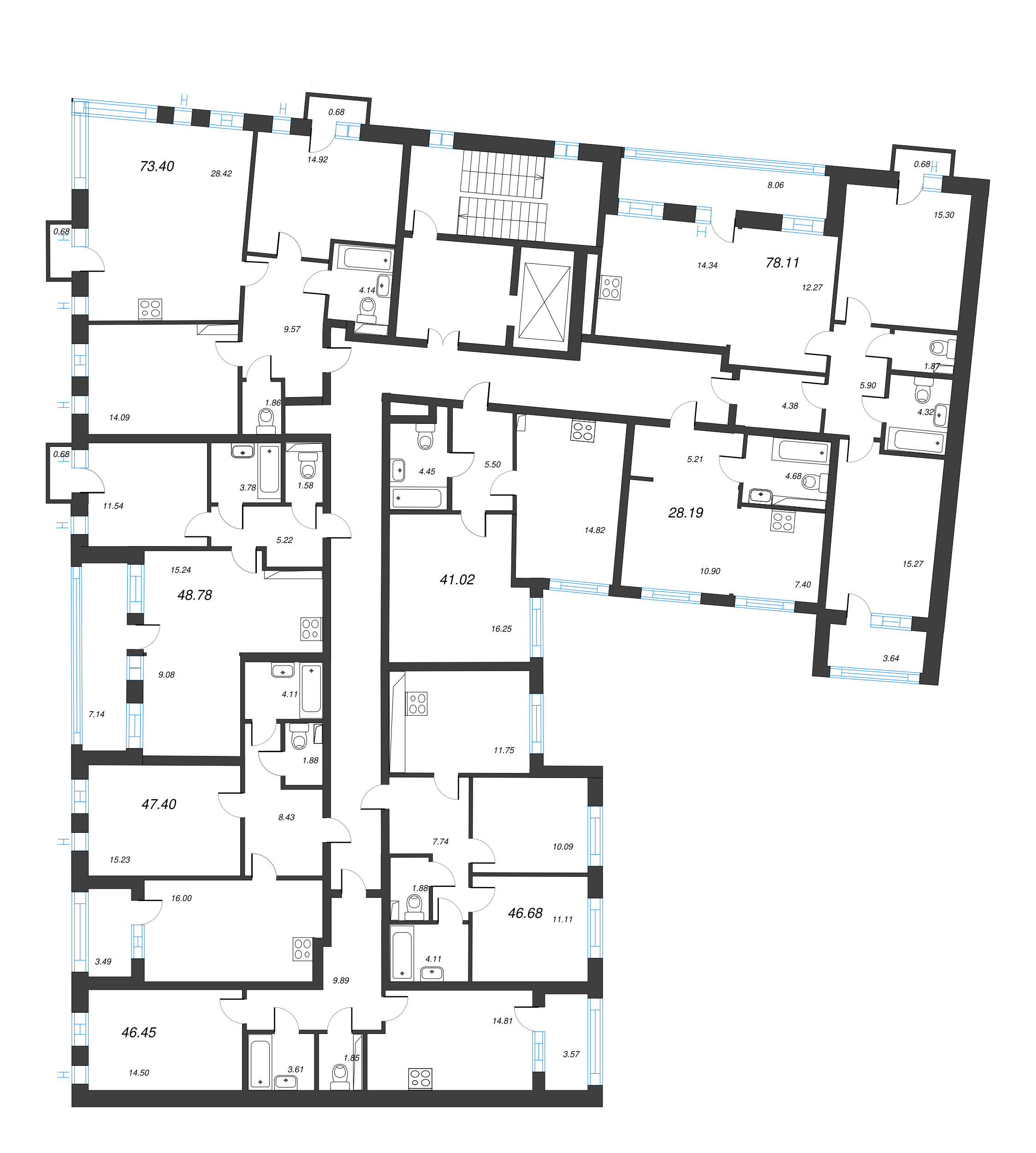 Квартира-студия, 28.19 м² в ЖК "Кронфорт. Центральный" - планировка этажа