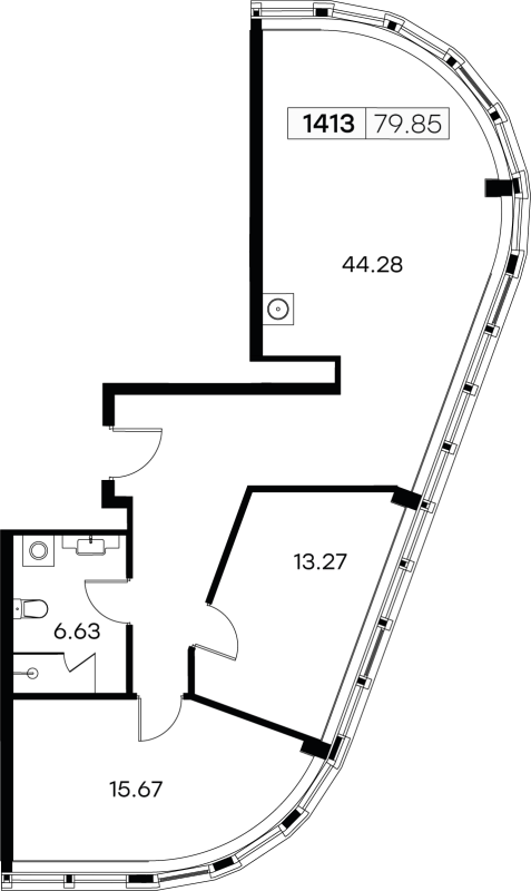 3-комнатная (Евро) квартира, 79.85 м² в ЖК "25/7 Заневский" - планировка, фото №1