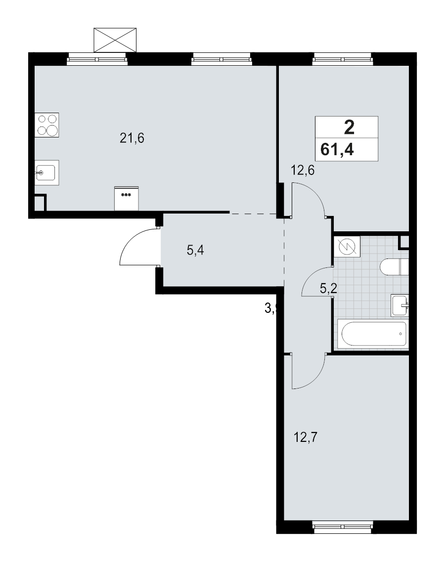 3-комнатная (Евро) квартира, 61.43 м² в ЖК "А101 Лаголово" - планировка, фото №1