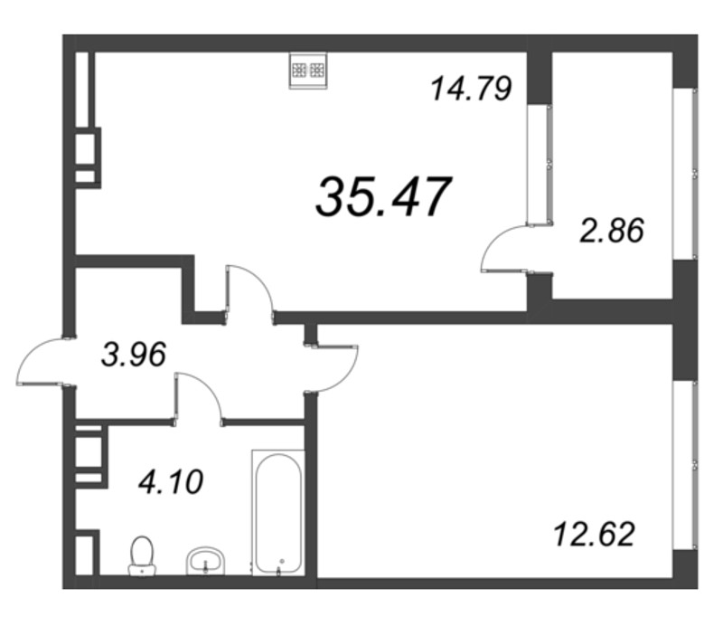 2-комнатная (Евро) квартира, 35.47 м² - планировка, фото №1
