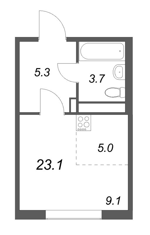 Квартира-студия, 23.1 м² - планировка, фото №1