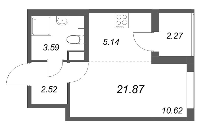 Квартира-студия, 21.87 м² в ЖК "Любоград" - планировка, фото №1