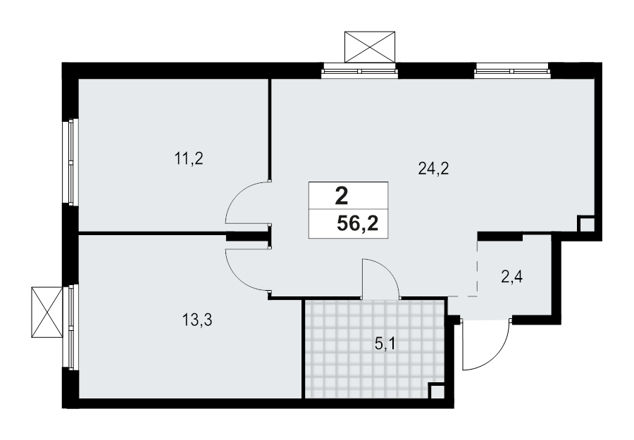 3-комнатная (Евро) квартира, 56.2 м² - планировка, фото №1