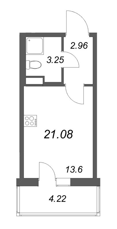 Квартира-студия, 21.08 м² в ЖК "Новая история" - планировка, фото №1