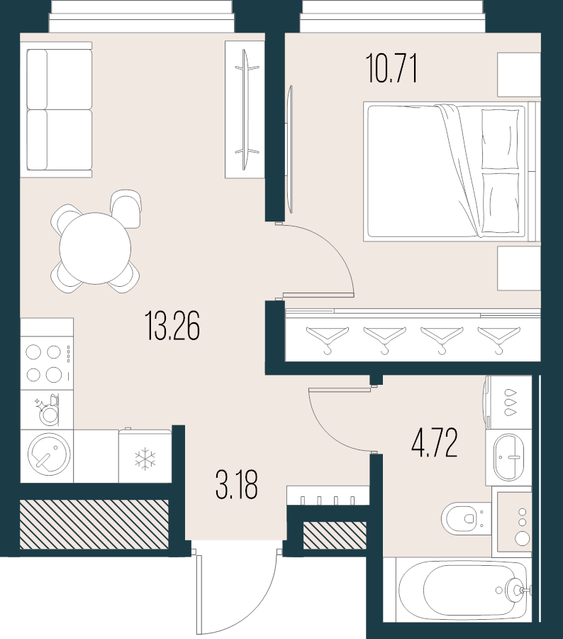 1-комнатная квартира, 31.87 м² в ЖК "Новая Земля" - планировка, фото №1