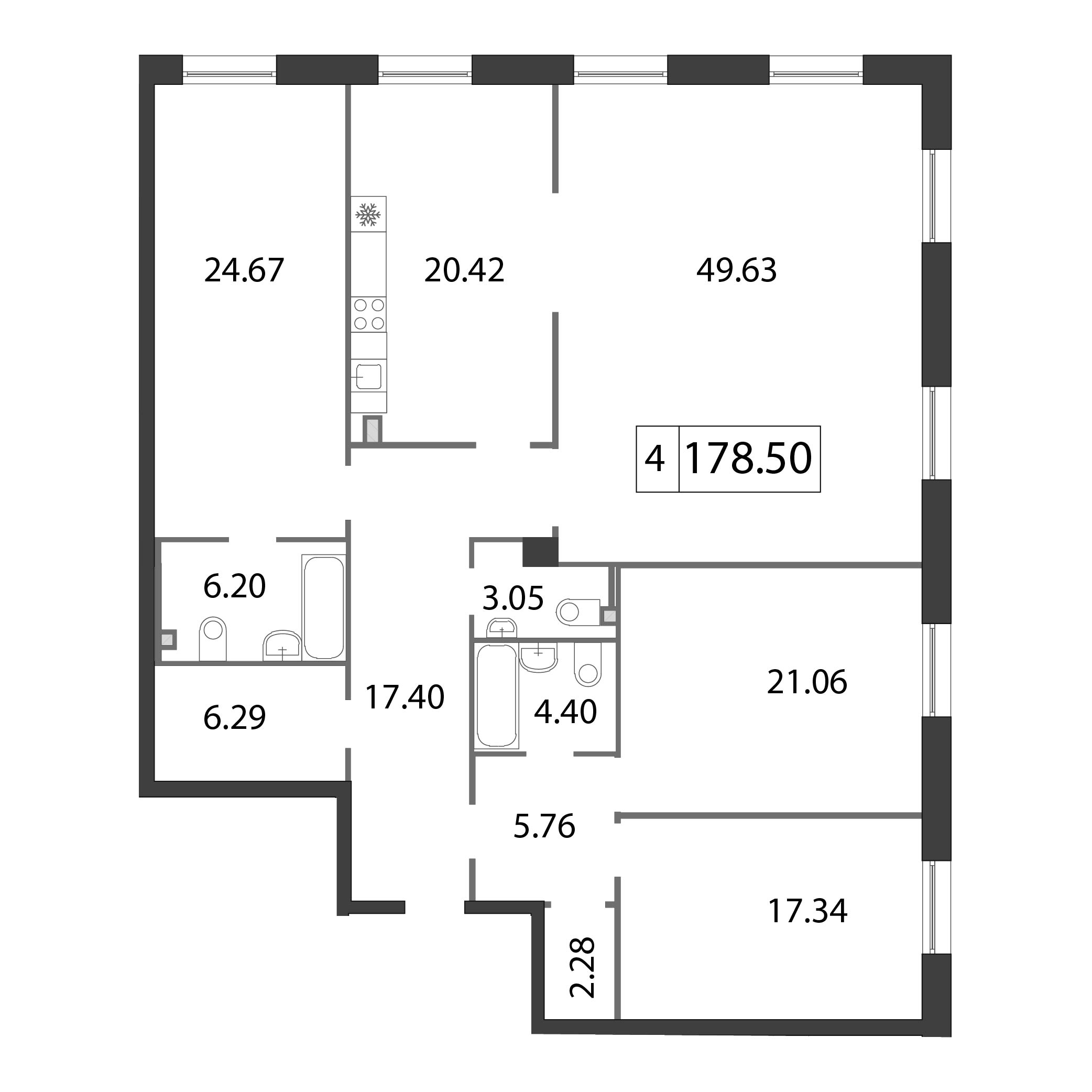 5-комнатная (Евро) квартира, 178.4 м² - планировка, фото №1