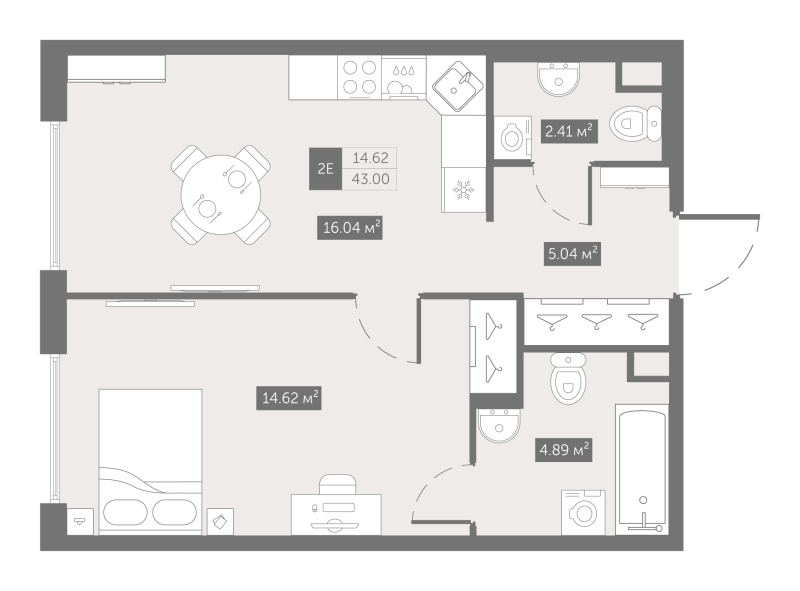 2-комнатная (Евро) квартира, 43 м² в ЖК "UP-квартал Новый Московский" - планировка, фото №1
