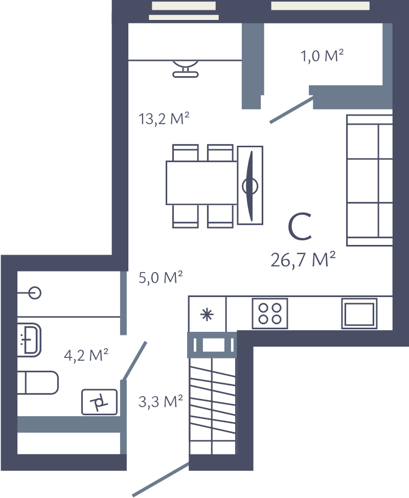 Квартира-студия, 26.7 м² в ЖК "Лендлер" - планировка, фото №1