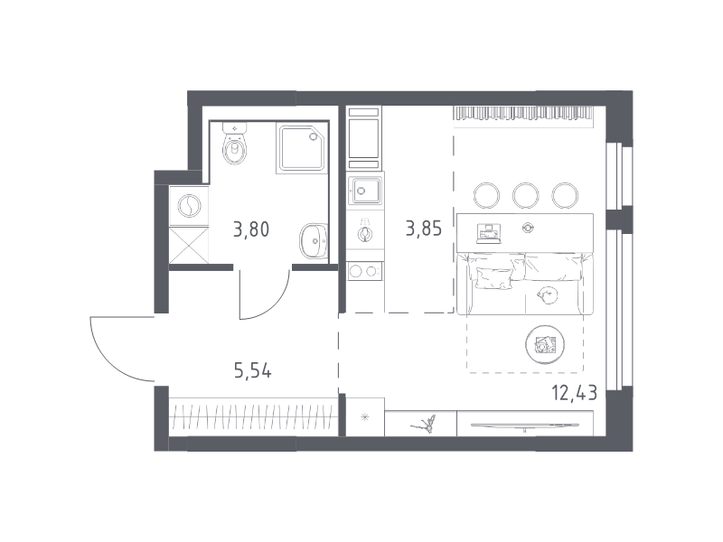 Квартира-студия, 25.62 м² в ЖК "Новое Колпино" - планировка, фото №1