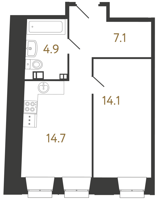 1-комнатная квартира, 40.8 м² в ЖК "Светоч" - планировка, фото №1