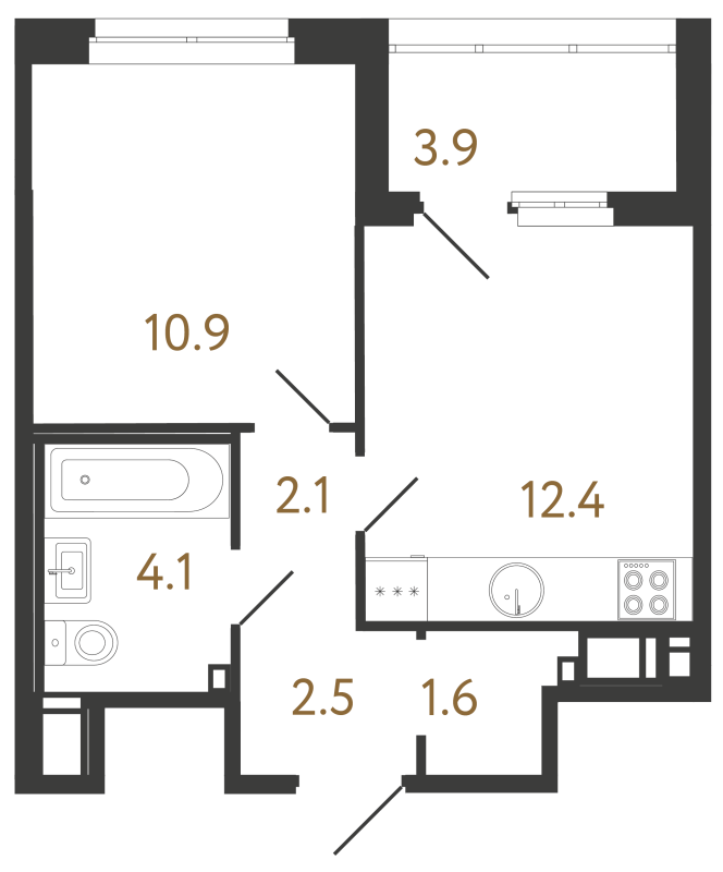 1-комнатная квартира, 33.6 м² в ЖК "Литера" - планировка, фото №1