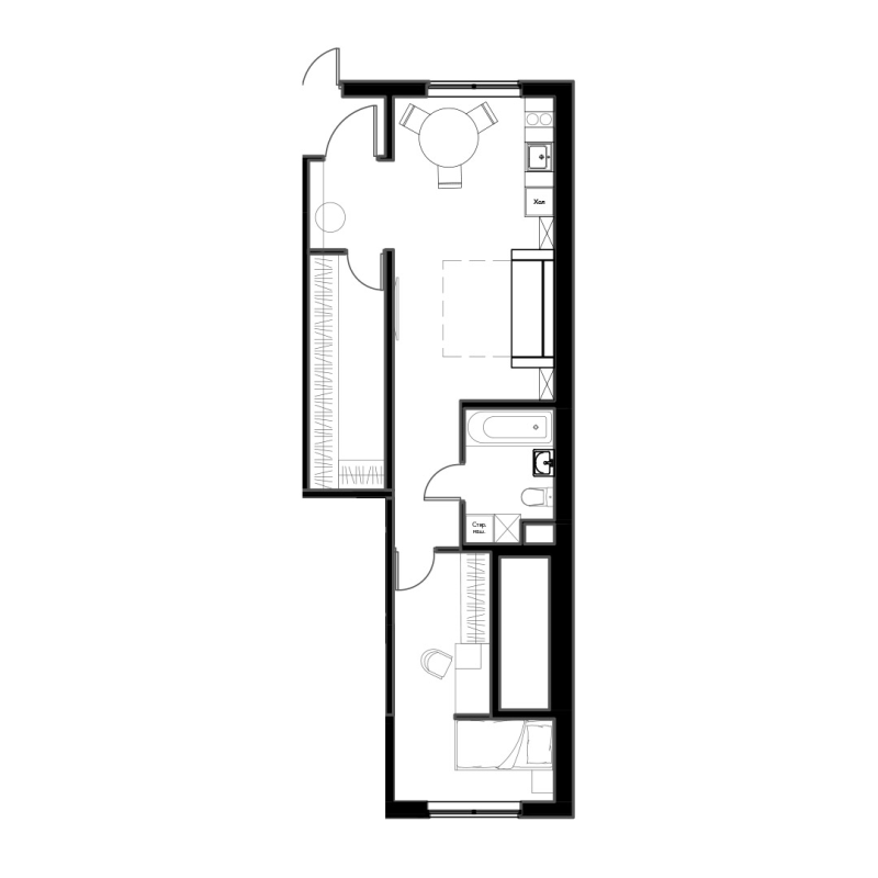 1-комнатная квартира, 50.9 м² - планировка, фото №1