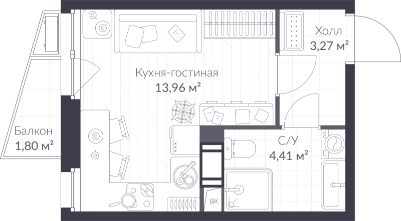 Квартира-студия, 22.18 м² в ЖК "VEREN NORT сертолово" - планировка, фото №1