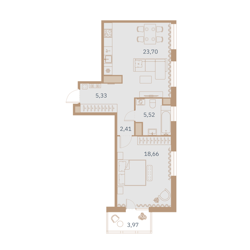 2-комнатная (Евро) квартира, 57.31 м² в ЖК "Talento" - планировка, фото №1