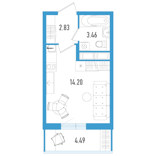 Квартира-студия, 21.84 м² в ЖК "AEROCITY" - планировка, фото №1