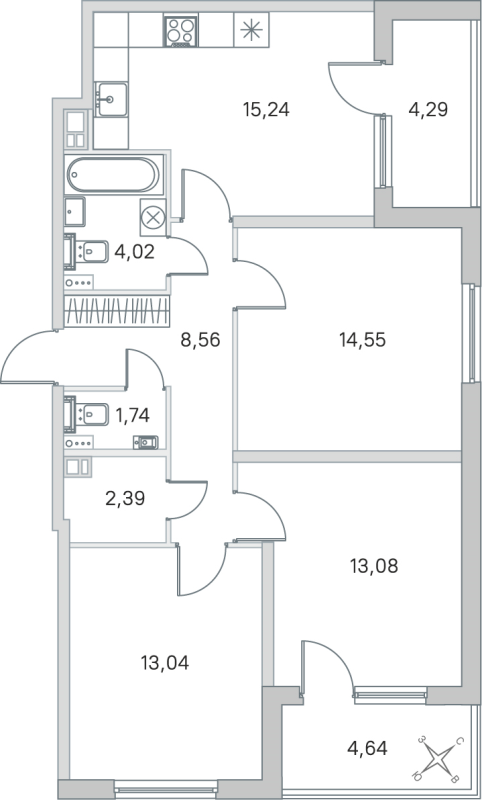 4-комнатная (Евро) квартира, 72.62 м² в ЖК "Любоград" - планировка, фото №1