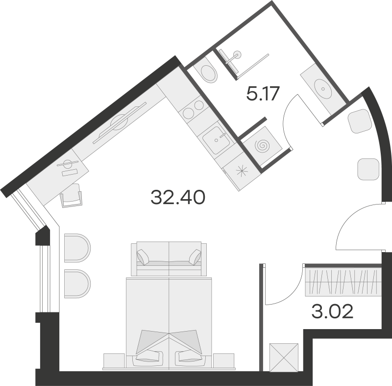 Квартира-студия, 38.7 м² в ЖК "25/7 Заневский" - планировка, фото №1