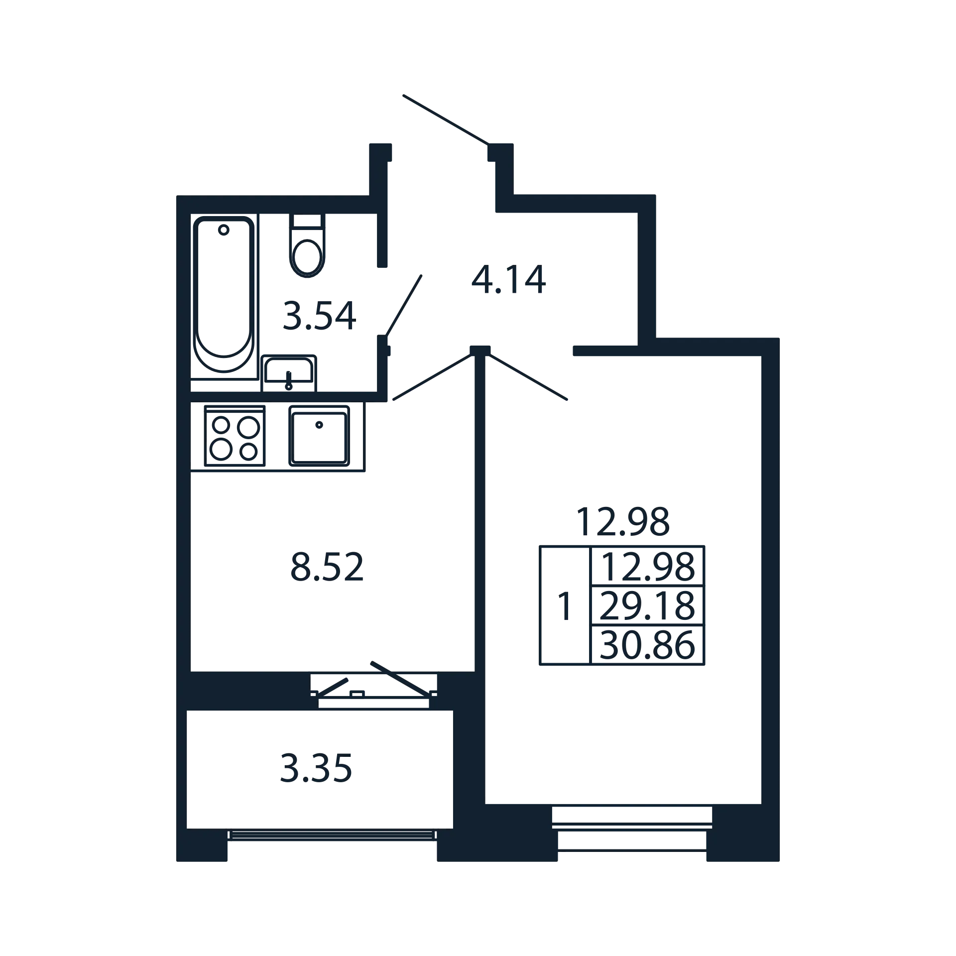 1-комнатная квартира, 29.18 м² в ЖК "Полис Новоселье" - планировка, фото №1