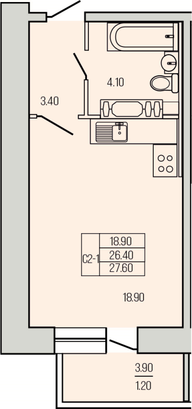 Квартира-студия, 27.6 м² в ЖК "Экос" - планировка, фото №1