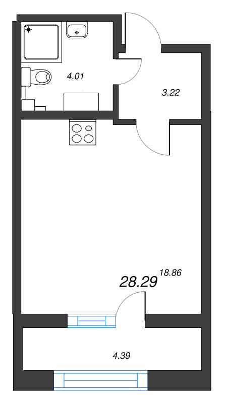 Квартира-студия, 28.29 м² - планировка, фото №1