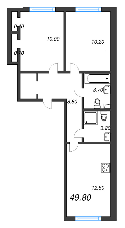 2-комнатная квартира, 49.8 м² в ЖК "Ручьи" - планировка, фото №1