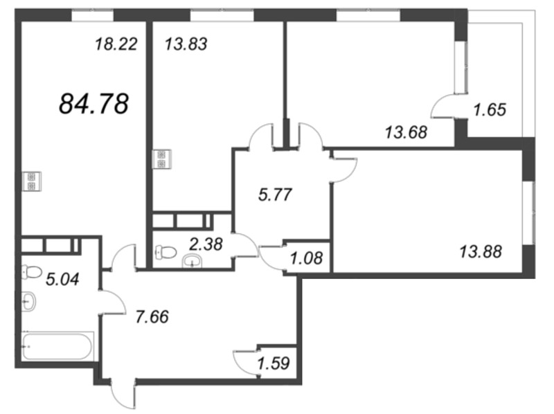 4-комнатная (Евро) квартира, 84.78 м² в ЖК "VEREN NORT сертолово" - планировка, фото №1
