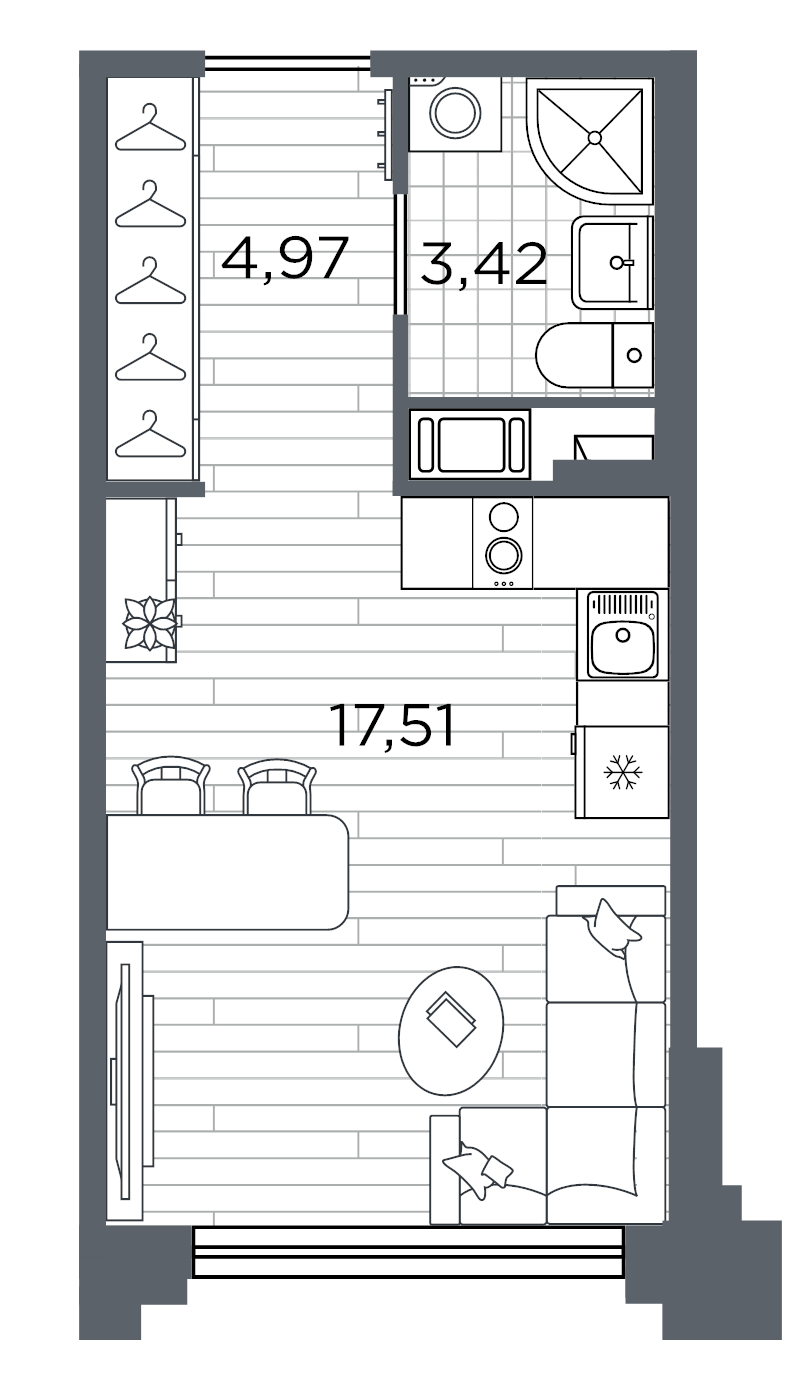 Квартира-студия, 25.9 м² в ЖК "Ассамблея" - планировка, фото №1