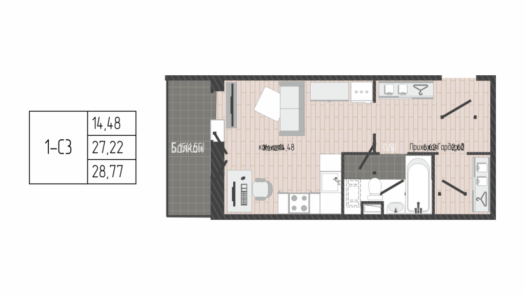 Квартира-студия, 28.77 м² в ЖК "Сертолово Парк" - планировка, фото №1