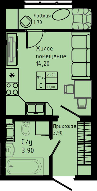 Квартира-студия, 23.7 м² в ЖК "Pixel" - планировка, фото №1