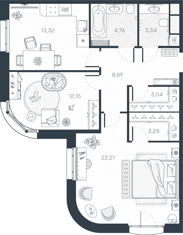 2-комнатная квартира, 71.39 м² в ЖК "MONODOM-ART" - планировка, фото №1