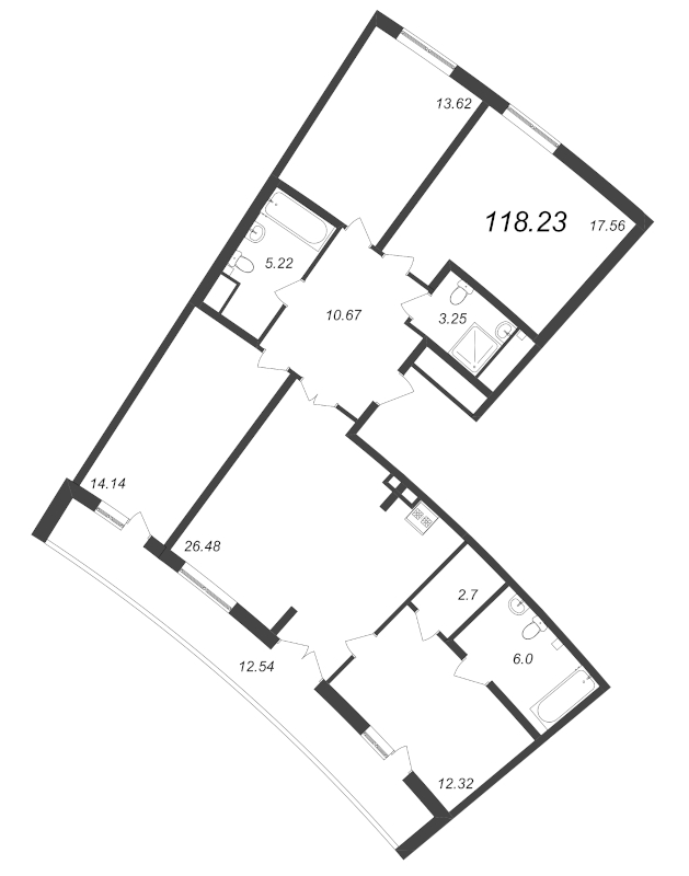 4-комнатная (Евро) квартира, 118.23 м² - планировка, фото №1