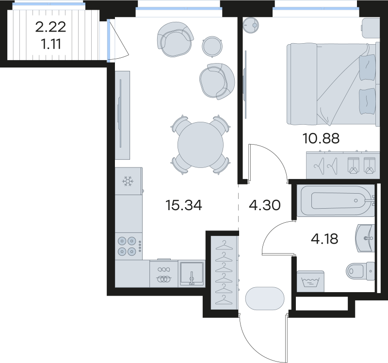2-комнатная (Евро) квартира, 35.81 м² в ЖК "Новоселье" - планировка, фото №1