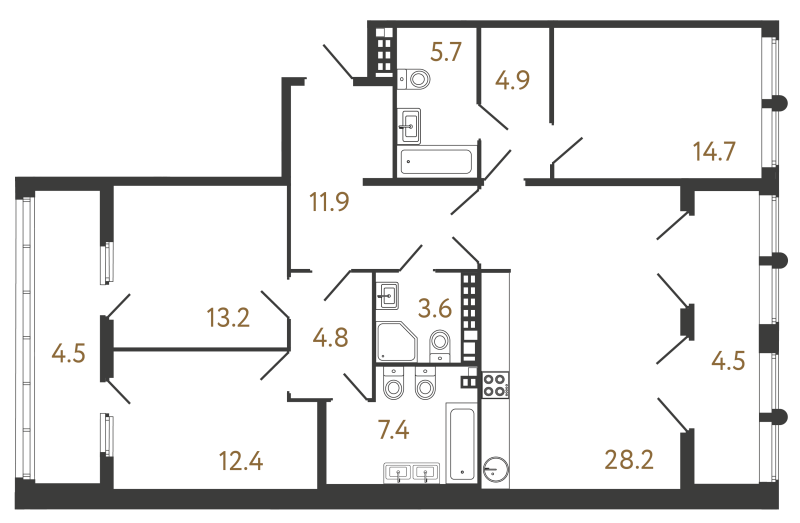 4-комнатная (Евро) квартира, 106.8 м² в ЖК "МИРЪ" - планировка, фото №1