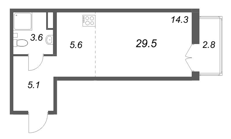 Квартира-студия, 29.5 м² в ЖК "Кронунг ЮГ" - планировка, фото №1