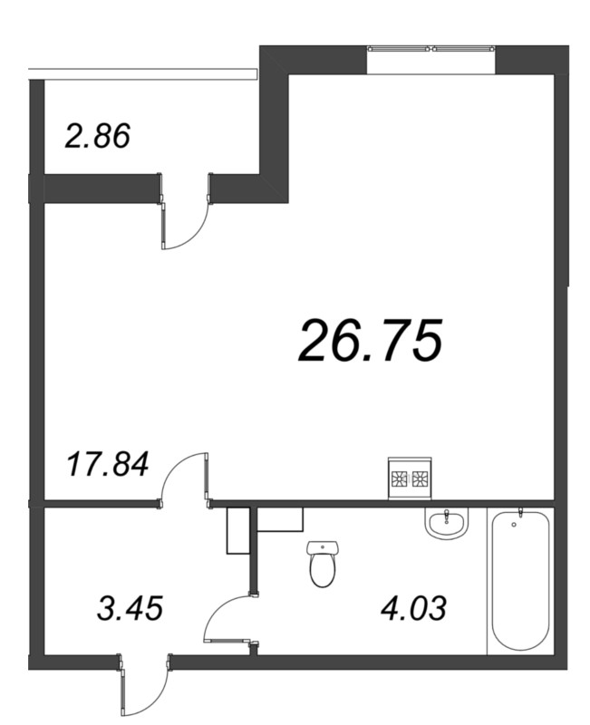 Квартира-студия, 27 м² - планировка, фото №1