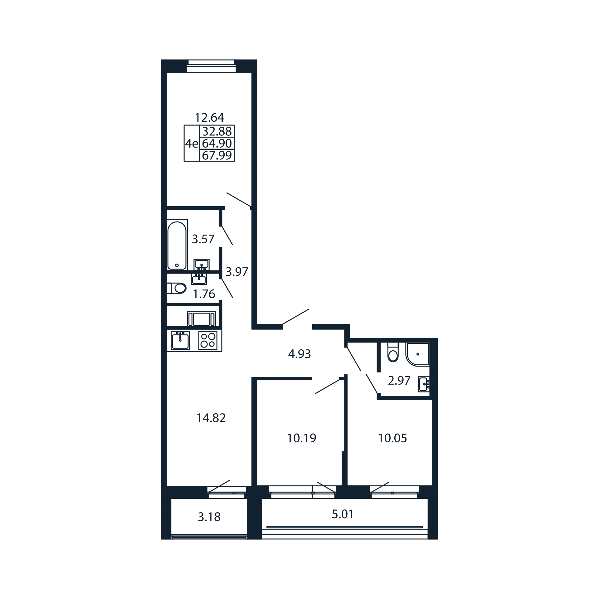 3-комнатная квартира, 64.9 м² в ЖК "Полис Новоселье" - планировка, фото №1