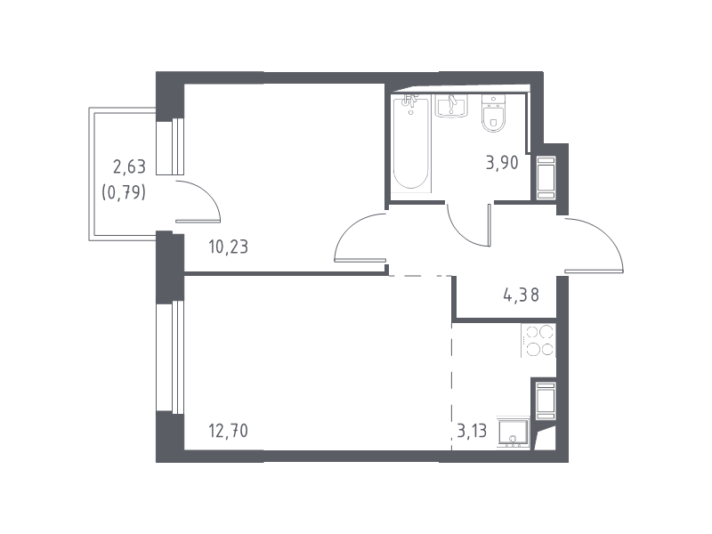 2-комнатная (Евро) квартира, 35.13 м² - планировка, фото №1