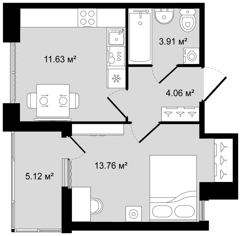 1-комнатная квартира, 35.92 м² в ЖК "Новгородская 8" - планировка, фото №1