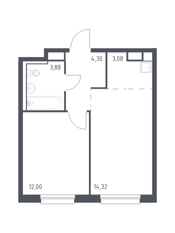 2-комнатная (Евро) квартира, 37.58 м² в ЖК "Новые Лаврики" - планировка, фото №1