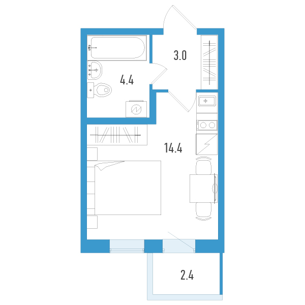 Квартира-студия, 22.5 м² - планировка, фото №1