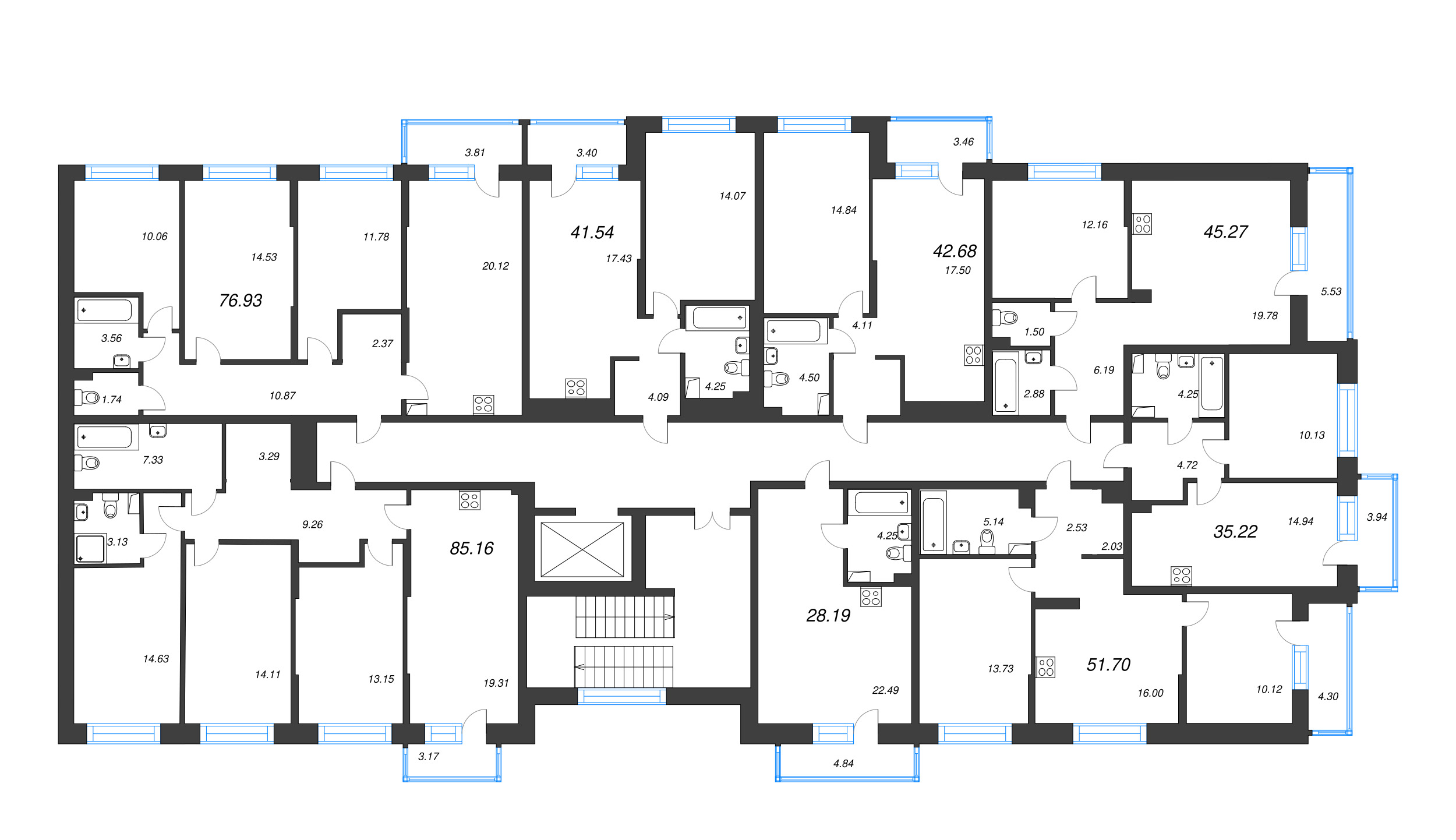 Квартира-студия, 28.19 м² в ЖК "Охтинские высоты" - планировка этажа