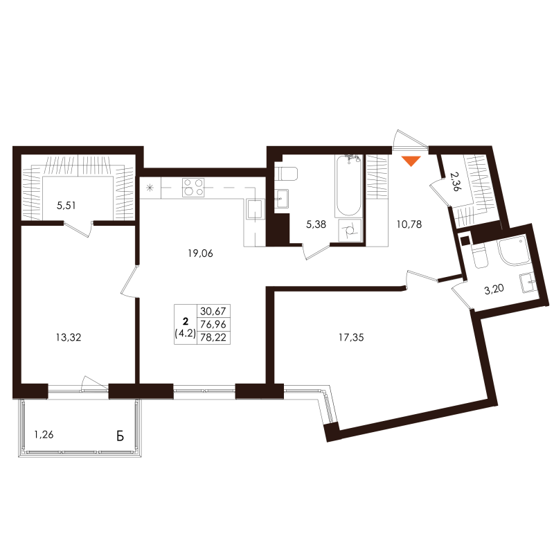 3-комнатная (Евро) квартира, 78.22 м² в ЖК "Лисино" - планировка, фото №1