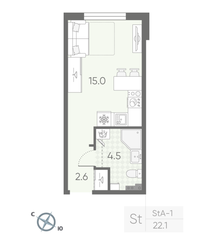 Квартира-студия, 22.1 м² в ЖК "Пулково Lake" - планировка, фото №1